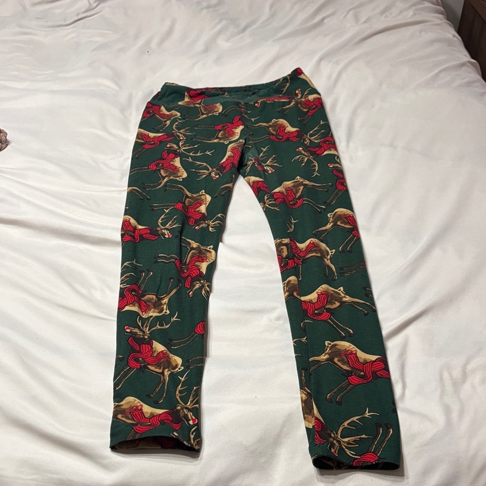 Green Reindeer Print Leggings